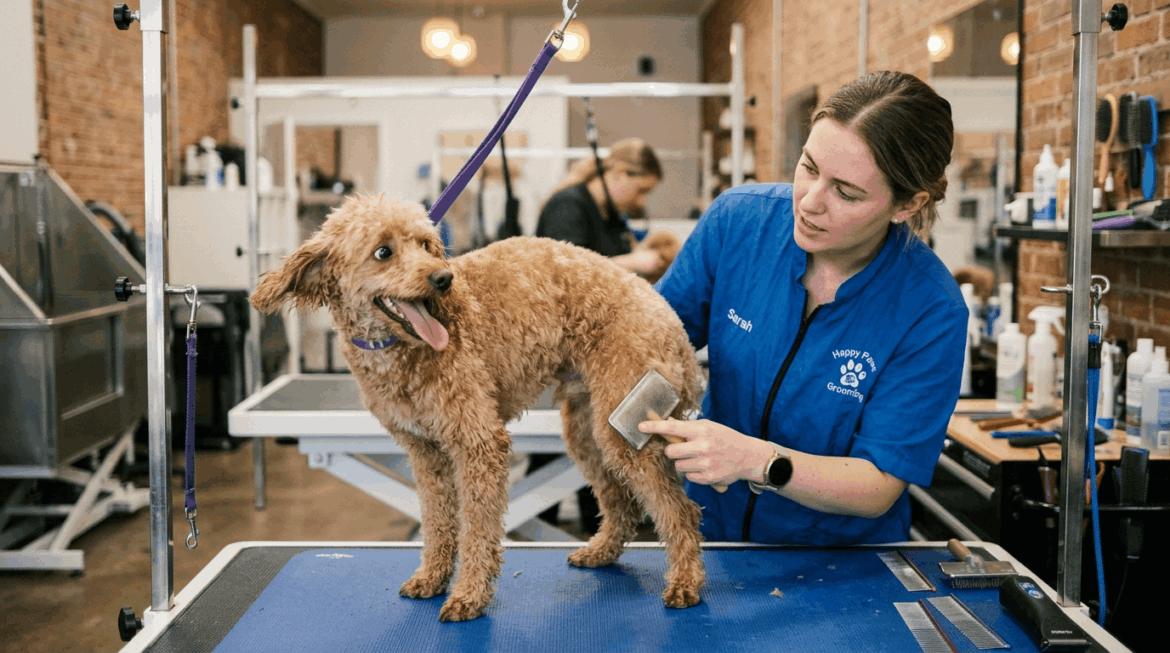 Signs your poodle is stressed during grooming showing anxious behavior and body language