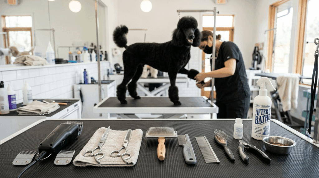 Best grooming tools for poodles including professional clippers, scissors, and brushes
